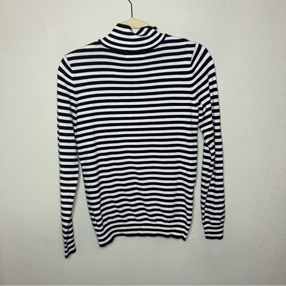 Calvin Klein Black and White Striped Turtleneck Sweater Size Small - Picture 5 of 5